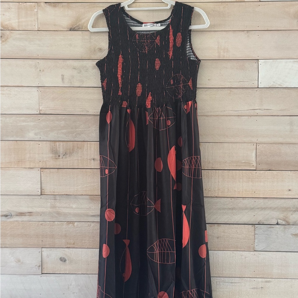 MISSLOOK Black and Red Patterned Midi Dress